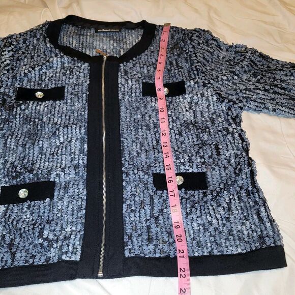 Michael Simon Jacket Woman XLarge Gray Sequined Mesh Zip Stretch Eveningwear New - Picture 11 of 12